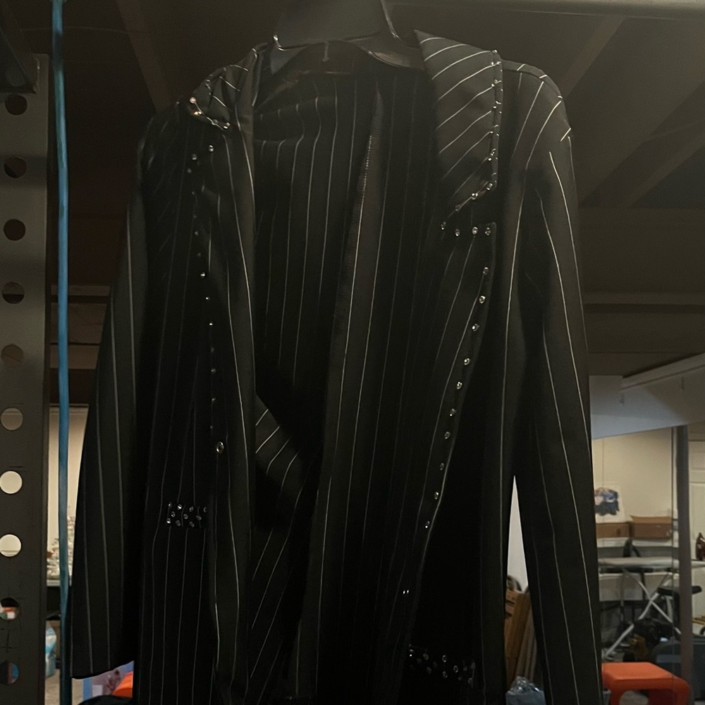 Black Pinstripe Blazer with Studded Details Dance Costune